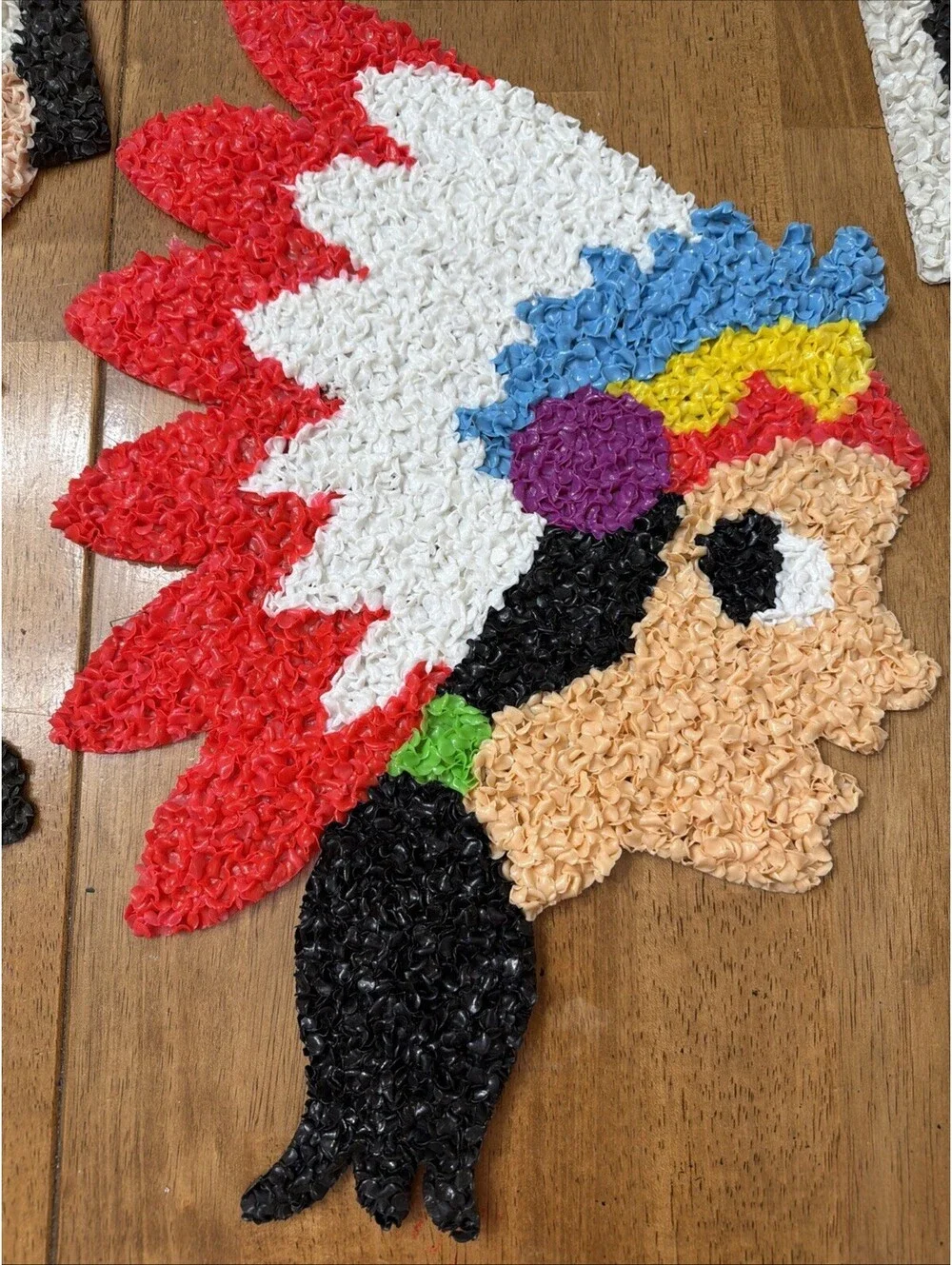 Lot 3 Vtg Melted Plastic Popcorn Thanksgiving Pilgrims Indian Retro 1970s Decor